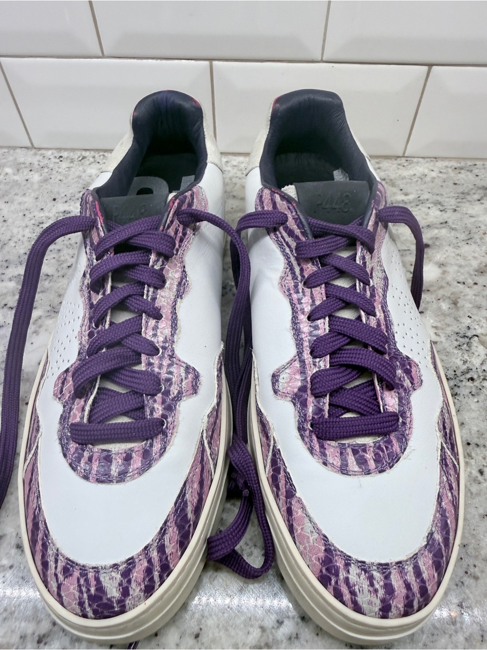 P448 White and Purple Women's Sneakers